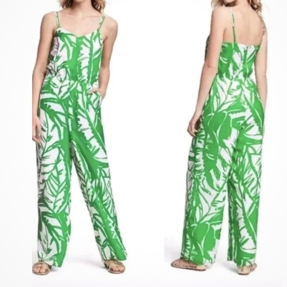 Lilly Pullitzer Target Jumpsuit Romper Medium Boom Boom Green Tropical Wide Leg